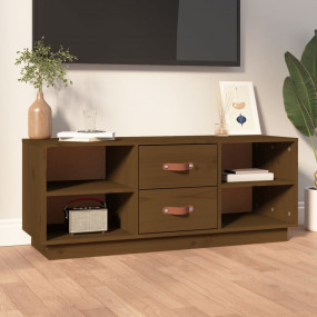 TV Cabinet Honey Brown Solid Pine Wood Medium TV Cabine...