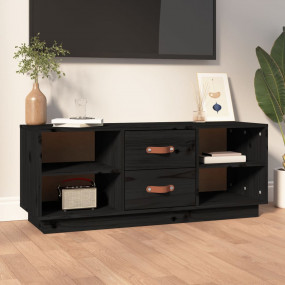 TV Cabinet Black Solid pine wood Compact TV Cabinet Rec...