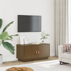 TV Cabinet Honey Brown Solid Pine Wood 31.5 x 13.4 x 15...
