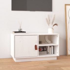 TV Cabinet White Solid Pine Wood Medium TV Cabinet Rect...
