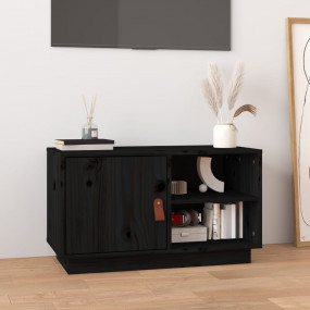 TV Cabinet Black Solid Pine Wood Medium TV Cabinet Rect...