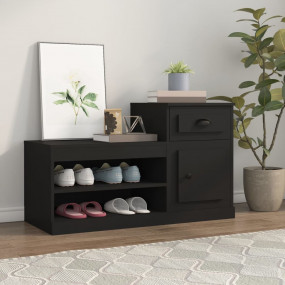 Shoe Cabinet Black Engineered Wood 39.4 x 16.5 x 23.6 i...