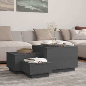 Storage Box Set of 3 Grey Solid pine wood Small, Medium...