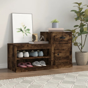 Shoe Cabinet Smoked Oak Engineered Wood 39.4 x 16.5 x 2...