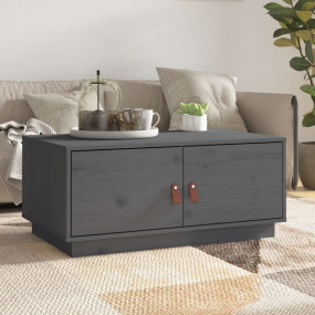 Coffee Table Grey Solid Pine Wood Medium Rectangular Mo...