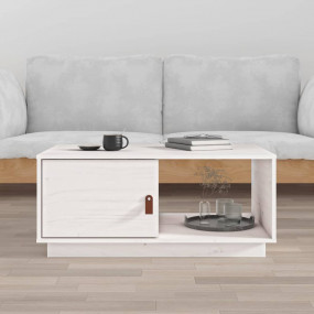 Coffee Table White Solid Pine Wood Medium Coffee Table