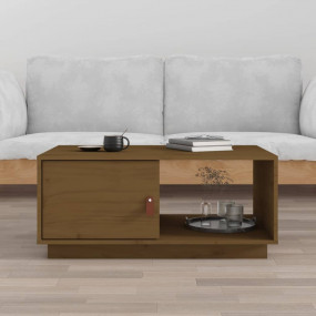 Coffee Table Honey Brown Solid Pine Wood Standard Coffe...