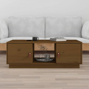 Coffee Table Honey Brown Solid Pine Wood Large Coffee T...