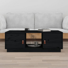 Coffee Table Black Solid Pine Wood Medium Coffee Table