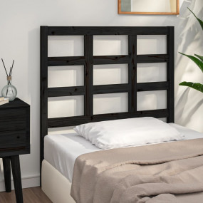 Bed Headboard Black Solid pine wood 37.6x1.6x39.4 in  D...