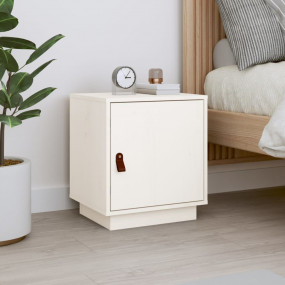 Bedside Cabinet White Solid pine wood, faux leather Sto...