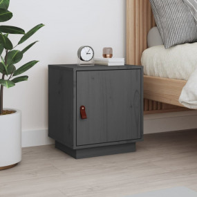 Bedside Cabinet Grey Solid pine wood 15.7 in x 13.4 in ...