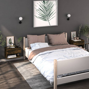 Wall-mounted Bedside Cabinet Set of 2 Smoked Oak Engine...