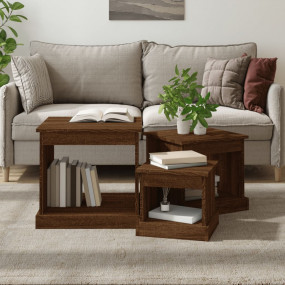 Coffee Table Set of 3 Brown oak Engineered wood
