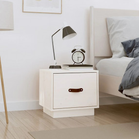 Bedside Cabinet White Solid pine wood, faux leather Sma...