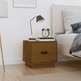 Bedside Cabinet Honey Brown Solid pine wood, faux leath...