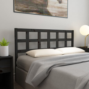 Bed Headboard Black Solid Pine Wood 61.4 x 1.6 x 39.4 i...