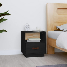 Bedside Cabinet Black Solid pine wood