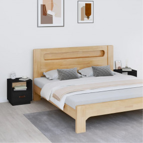 Bedside Cabinet Set of 2 Black Solid pine wood, faux le...
