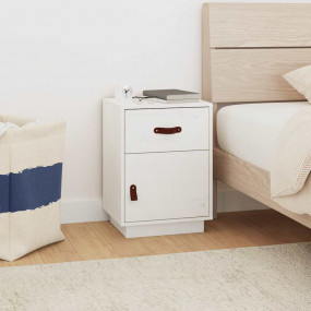 Bedside Cabinet White Solid pine wood, faux leather Com...