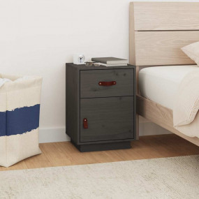 Bedside Cabinet Grey Solid pine wood, faux leather Medi...