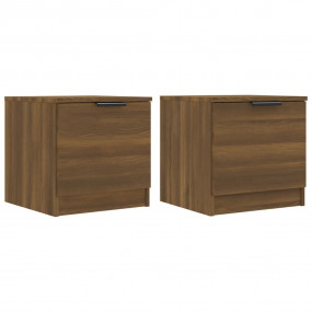 Bedside Cabinet Set of 2 Brown Oak Engineered Wood Smal...