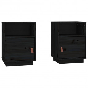 Bedside Cabinet Set of 2 Black Solid pine wood, faux le...