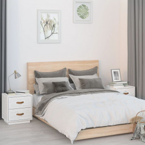 Bedside Cabinet Set of 2 White Solid pine wood