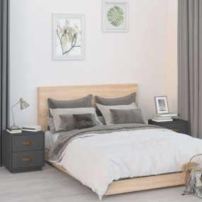 Bedside Cabinet Set of 2 Gray Solid Pine Wood
