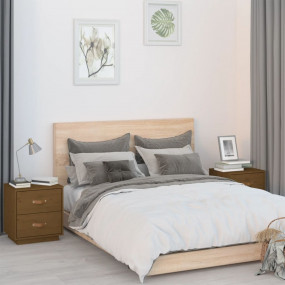 Bedside Cabinet Set of 2 Honey Brown Solid Pine Wood Co...