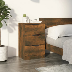 Bedside Cabinet Smoked Oak Engineered Wood Medium Bedsi...
