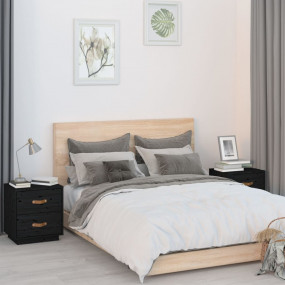Bedside Cabinet Set of 2 Black Solid pine wood Medium