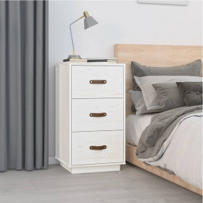 Bedside Cabinet White Solid pine wood Medium Bedside Ca...