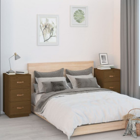 Bedside Cabinet Set of 2 Honey brown Solid pine wood Me...