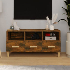TV Cabinet Smoked Oak Engineered Wood, Solid Eucalyptus...