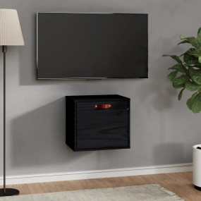 Wall Cabinet Black Solid pine wood, engineered wood Com...