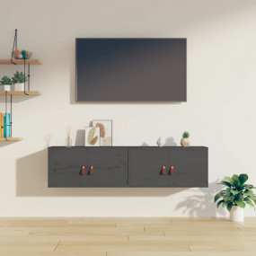 Wall Cabinet Set of 2 Grey Solid pinewood, engineered w...
