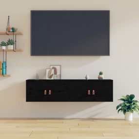 Wall Cabinet Set of 2 Black Solid pine wood, engineered...