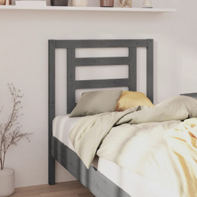 Headboard Grey Solid Pine Wood Standard Decorative Inla...