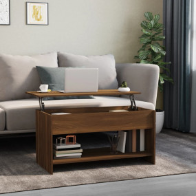 Coffee Table Brown Oak Engineered Wood Medium Storage