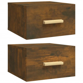 Wall-mounted Bedside Cabinet Set of 2 Smoked oak Engine...