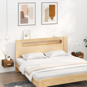 Wall-mounted Bedside Cabinet Set of 2 Brown oak Enginee...