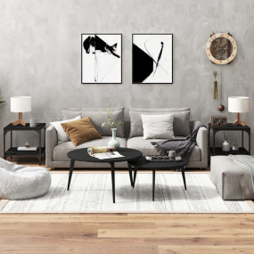 Side Table Set of 2 Black Engineered wood, Steel Small ...
