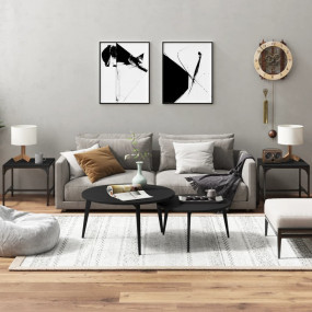 Side Table Set of 2 Black Engineered wood, steel Small