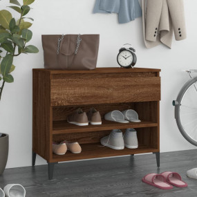 Shoe Cabinet Brown Oak Engineered Wood, Metal 27.6 x 14...