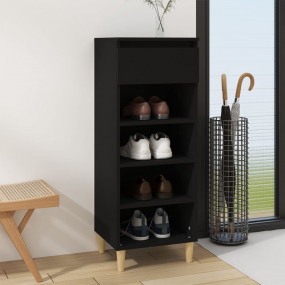 Shoe Cabinet Black Engineered wood, solid eucalyptus wo...