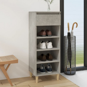 Shoe Cabinet Concrete Grey Engineered Wood, Solid Eucal...