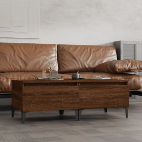 Side Table Set of 2 Brown Oak Engineered Wood, Metal Sm...