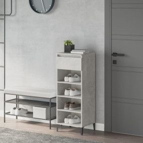 Shoe Rack Concrete Grey Engineered Wood, Metal Tall Sho...