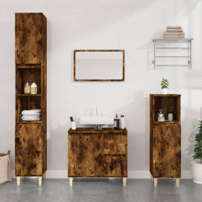Bathroom Cabinet Smoked Oak Engineered Wood and Solid E...